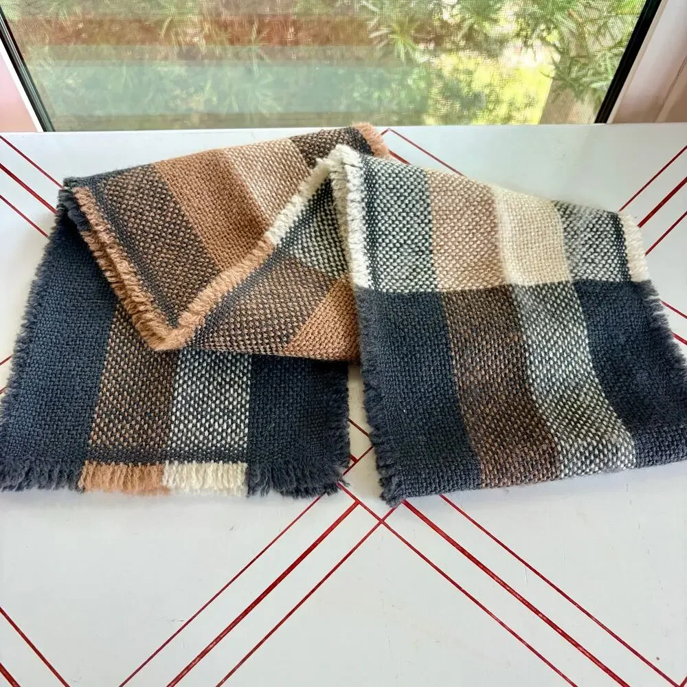 Vintage Churchill Handwoven Wool Scarf Kentucky Plaid Fringe 36